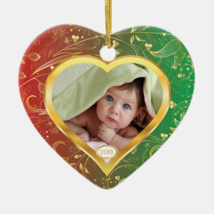 Baby's First Christmas Photo Ornament Heart Green