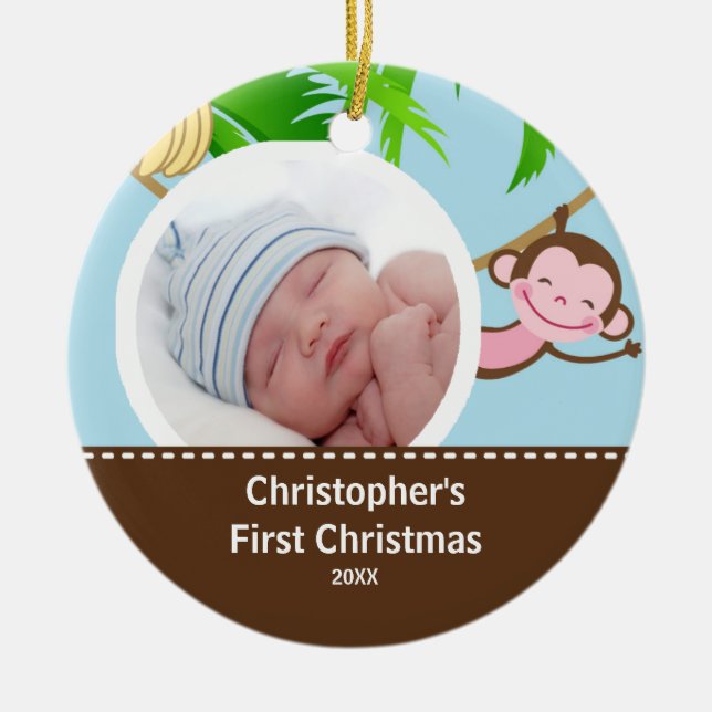 Baby's First Christmas Photo Ornament Monkey (Front)