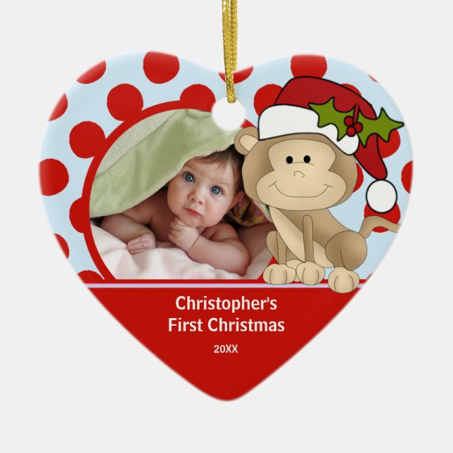 Baby's First Christmas Photo Ornament Monkey (Front)