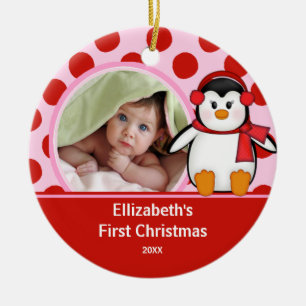 Babys First Christmas Photo Ornament Penguin