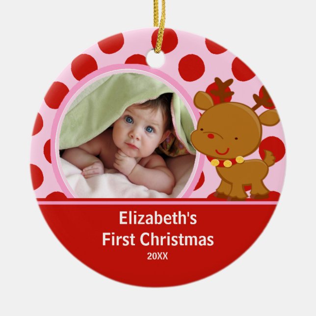 Baby's First Christmas Photo Ornament Reindeer (Front)