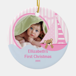 Babys First Christmas Photo Ornament Sailboat