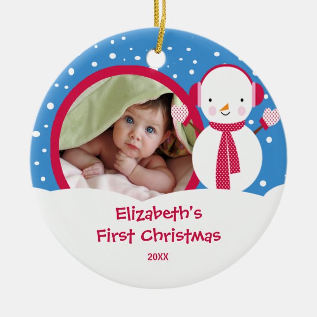 Baby's First Christmas Photo Ornament Snowman (Front)