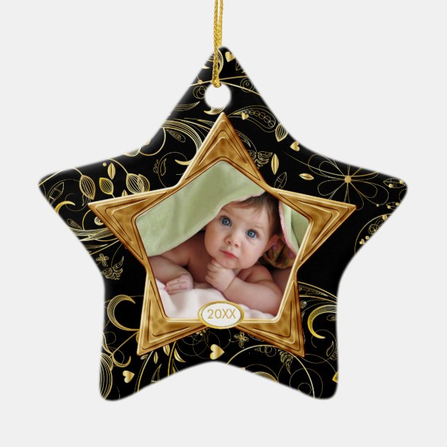Baby's First Christmas Photo Ornament Star Black (Front)