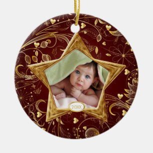 Baby's First Christmas Photo Ornament Star Gold