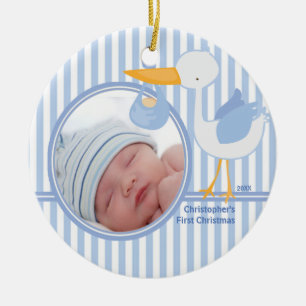 Babys First Christmas Photo Ornament Stork Boy