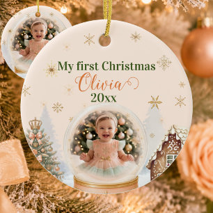 Baby's First Christmas Photo Personalised Ceramic Ornament
