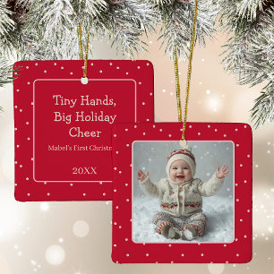 Baby's First Christmas Photo Polka Dot New Parent Ceramic Ornament
