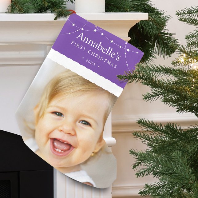 Baby's First Christmas Photo Purple Small Christmas Stocking (Baby's First Christmas Photo Purple Small Christmas Stocking)