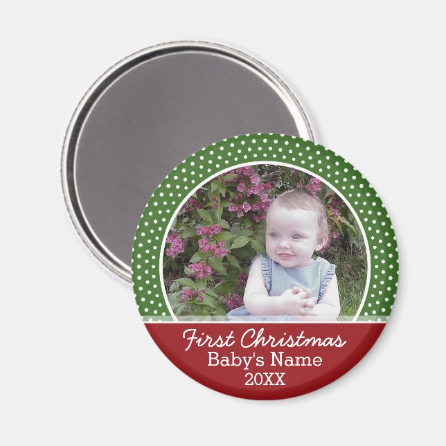 Baby's First Christmas Photo - Red and Green Magnet (Front/Back)