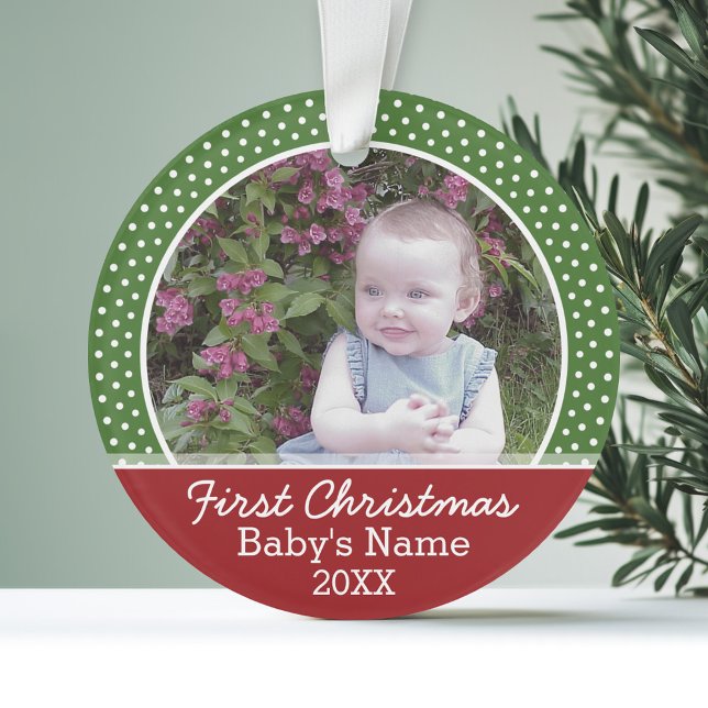 Baby's First Christmas Photo - Red and Green Ornament (Personalized Ornament with Photo - First Christmas)