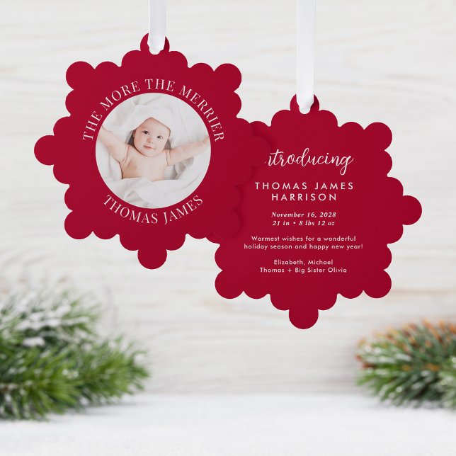 Babys First Christmas Photo Red Holiday Tree Decoration Card (A beautiful and unique way to introduce family and friends to your baby this holiday season)