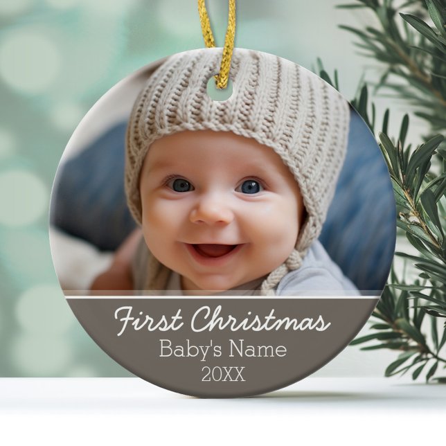 Baby's First Christmas Photo - Single Sided Ceramic Tree Decoration (Personalized Christmas Photo Ornament)