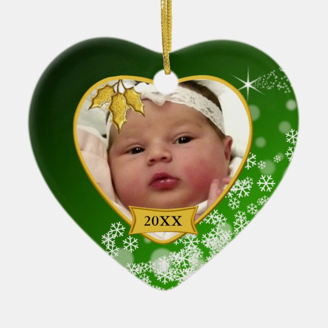 Baby's First Christmas Photo Snowflake Ceramic Tree Decoration (Front)