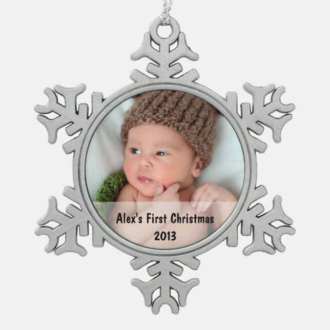 Baby's First Christmas Photo Snowflake Ornament (Front)