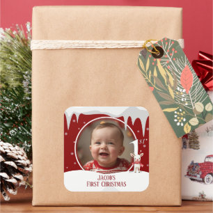 Baby's First Christmas Photo  Square Sticker