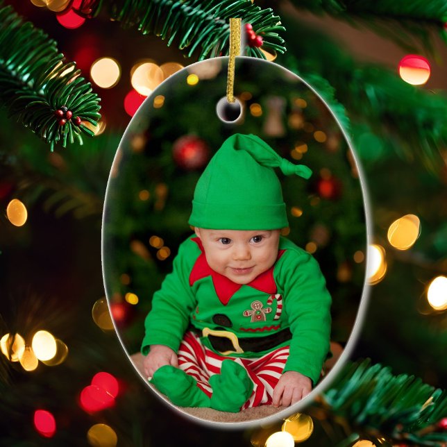 Baby's First Christmas Photo Template Name Year Ceramic Ornament (Creator Uploaded)