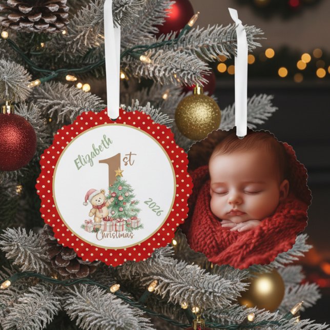 Baby's First Christmas Photo Tree Decoration Card (Baby's First Christmas Teddy Bear photo ornament)