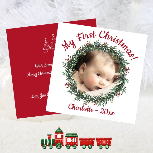Baby's First Christmas Photo with Name and  Holiday Card (Baby's First Christmas Photo with Name and Holiday Card)