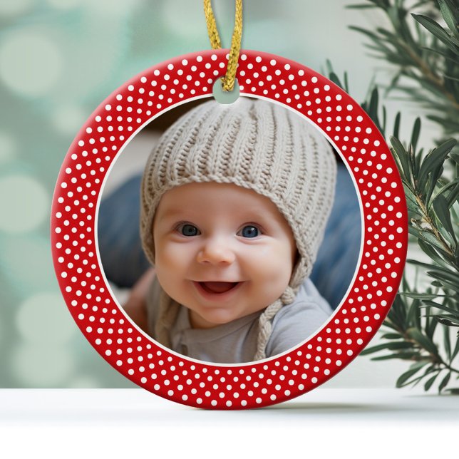 Baby's First Christmas - photo with name on back Ceramic Tree Decoration (Personalized Christmas Photo Ornament)
