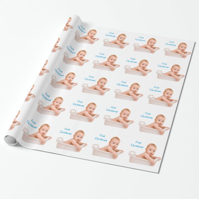 Baby's First Christmas Photo Wrapping Paper (Unrolled)