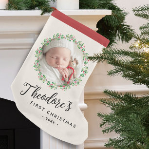 Baby's First Christmas Photo Wreath Name Keepsake Small Christmas Stocking