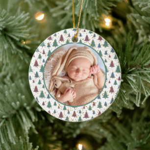 Baby's First Christmas Pine Tree Modern Elegant Ceramic Ornament