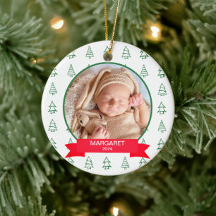 Baby's First Christmas Pine Tree Modern Elegant Ceramic Ornament