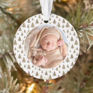 Baby's First Christmas Pine Tree Modern Elegant Ornament