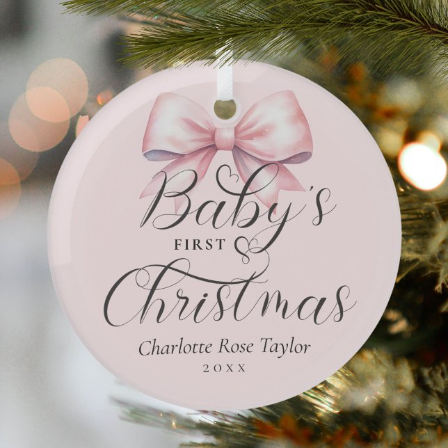 Baby's First Christmas Pink Bow Keepsake Glass Tree Decoration (Creator Uploaded)