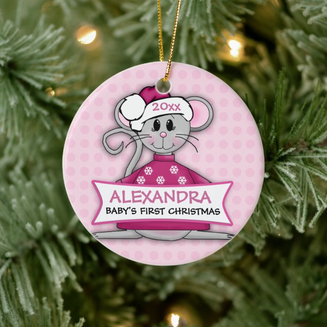 Baby's First Christmas Pink Mouse Ornament (Tree)