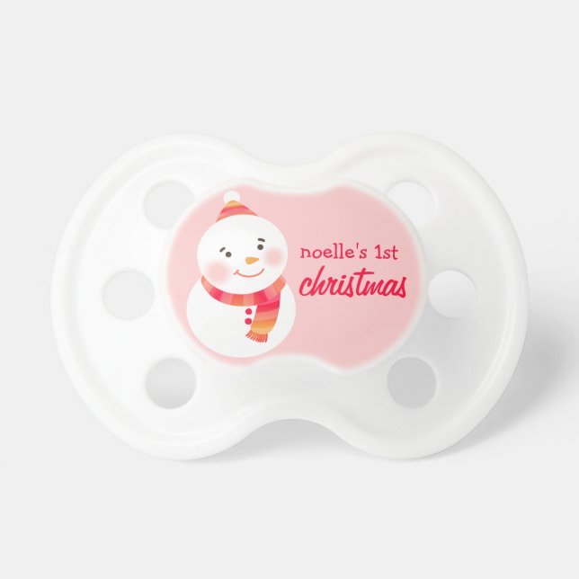 Baby's First Christmas Pink Snowman Monogram Dummy (Front)