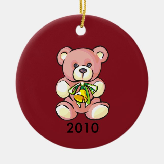Baby's First Christmas Pink Teddybear Ceramic Ornament (Front)