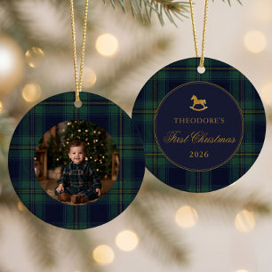 Baby's First Christmas Plaid Ceramic Ornament