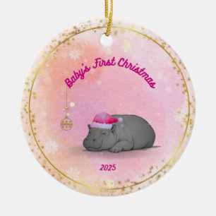 Baby's First Christmas - Porcelain Hippo Ornament