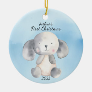 Baby's First Christmas Puppy Blue Personalised Ceramic Ornament