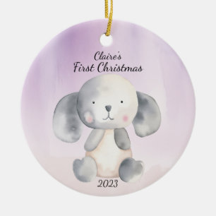 Baby's First Christmas Puppy Blue Personalised Ceramic Ornament