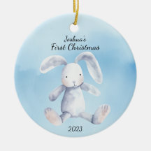Baby's First Christmas Rabbit Blue Personalised