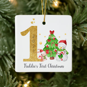 Baby's First Christmas Rabbit Snowman  Ceramic Ornament