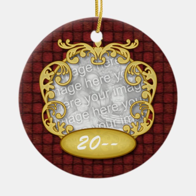 Baby's First Christmas Red Custom Photo Ceramic Ornament (Front)