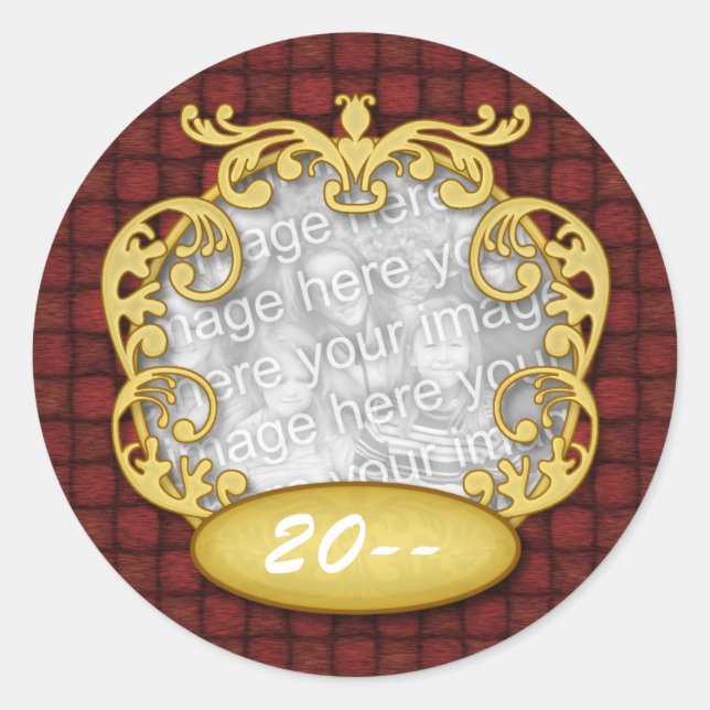 Baby's First Christmas Red Custom Photo Classic Round Sticker (Front)