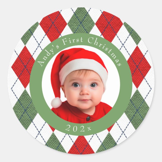Baby's First Christmas Red Green Sticker (Front)