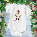 Baby's First Christmas Red Nose Santa Baby Bodysuit<br><div class="desc">Personalise this baby's First Christmas one piece or T-shirt featuring a cute red-nosed Santa image with your child's name. Formatted text all ready for you to edit in the easy Zazzle text editor. Created with artwork by Barry from psptubez.com</div>