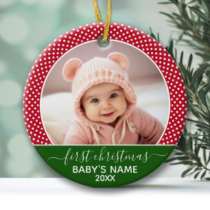 Babys First Christmas - Red Polka Dots Ceramic Ornament