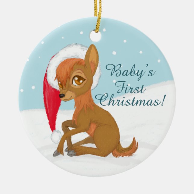Baby's First Christmas (Reindeer) Ceramic Tree Decoration (Front)