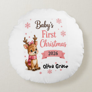 Baby's First Christmas Reindeer Personalised  Round Cushion