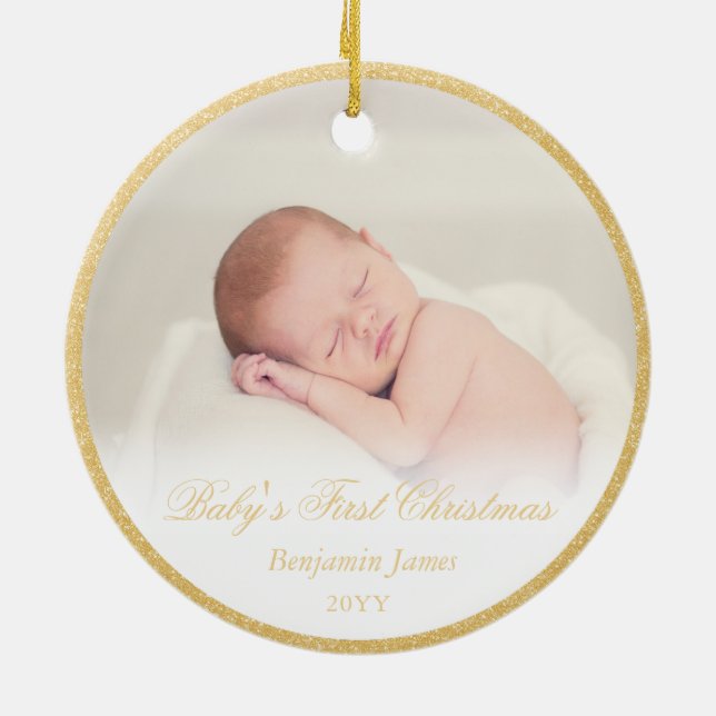 Baby's First Christmas Religious Christmas Ceramic Ornament (Back)