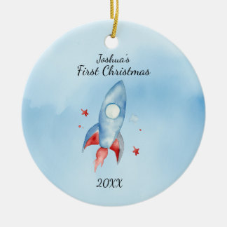 "Baby's First Christmas Rocket Personalised Ceramic Ornament