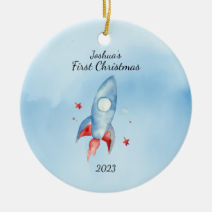 "Baby's First Christmas Rocket Personalised Ceramic Ornament