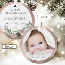 Baby's First Christmas Rose Gold Photo Keepsake